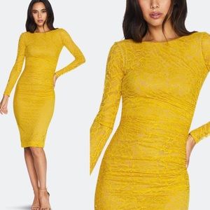 NWT! Dress The Population Long Sleeve Lace Mona Dress💛 Canary Yellow, Medium